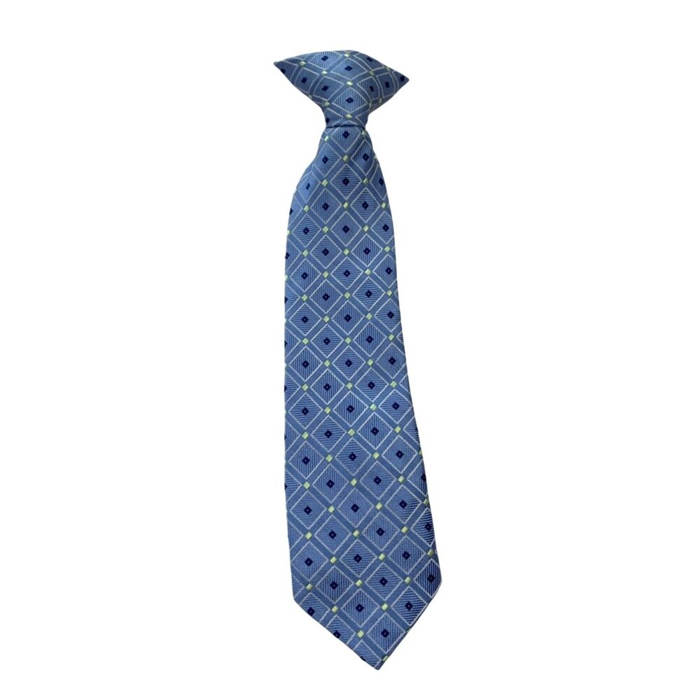 George Boys One Size Clip On Tie Light Blue Diamond Pattern Yellow